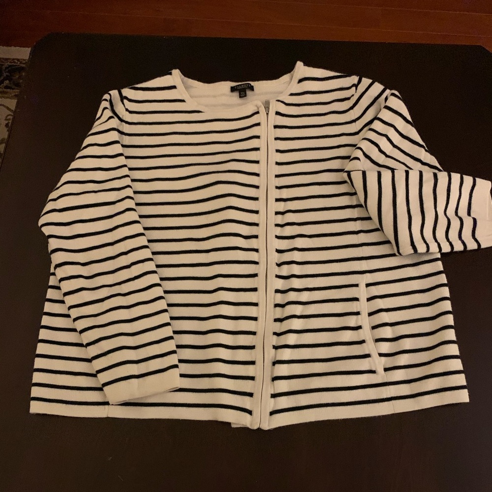 Cream and black moto-style sweater